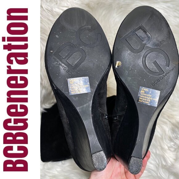 BCBGeneration Merryl Black Genuine Suede Tall Wedge Chain Link Boots, Size 9 - Picture 8 of 12